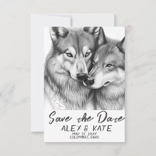 Cute Grey Wolf Wedding Save the Date Announcement