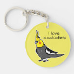 Cute Grey Yellow Cockatiel Bird  Keychain