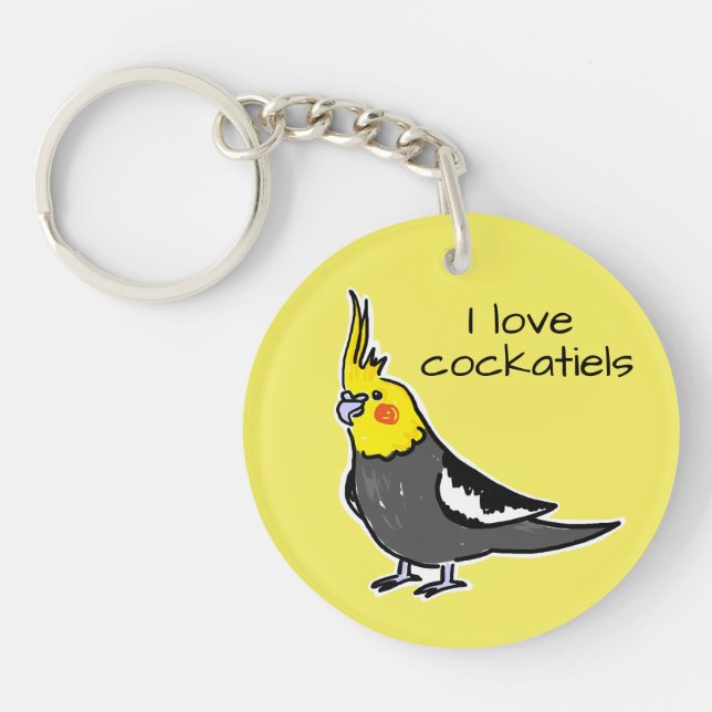 Cute Grey Yellow Cockatiel Bird  Keychain (Front)