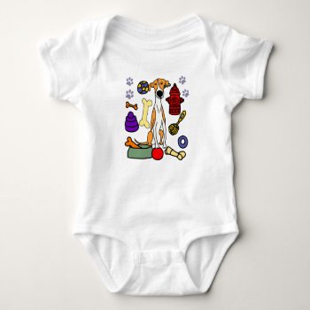 Cute Greyhound Dog And Dog Toys Art Baby Bodysuit by Petspower at Zazzle