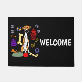 Cute Greyhound Dog And Dog Toys Art Doormat by Petspower at Zazzle
