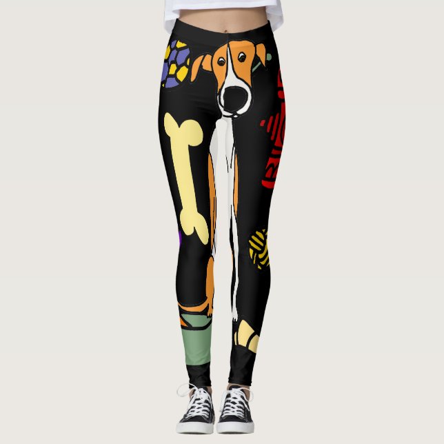 Cute Greyhound Dog and Dog Toys Art Leggings (Front)