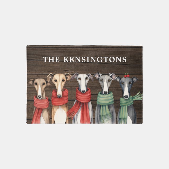 Cute Greyhound Dogs in Scarves Outdoor Rug (Front)