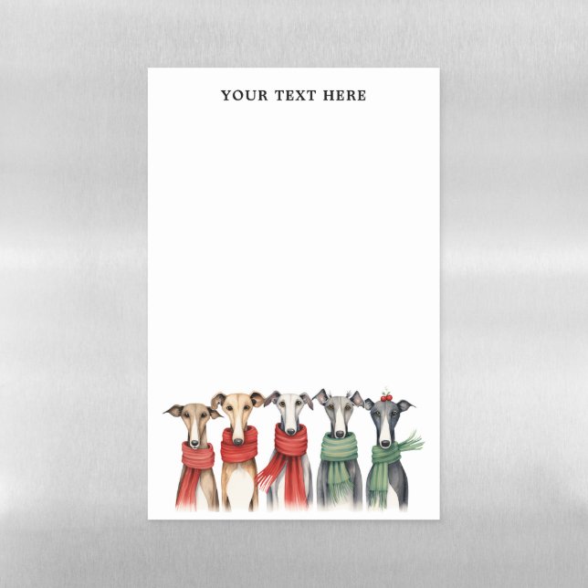Cute Greyhound Dogs in Winter Scarves Magnetic Dry Erase Sheet (Vertical)