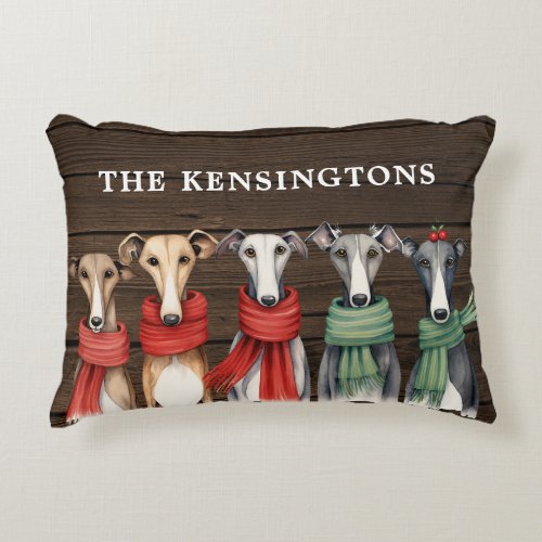 Cute Greyhound Dogs Wearing Winter Scarves Accent Pillow