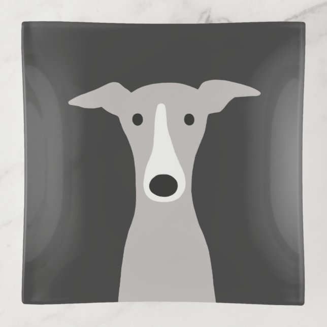 Cute Greyhound, Italian Greyhound or Whippet Dog Trinket Tray (Front)