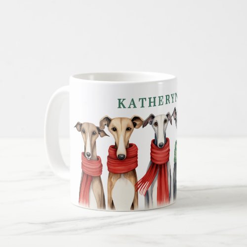 Cute Greyhounds and Whippets  Dogs in Scarves Coffee Mug