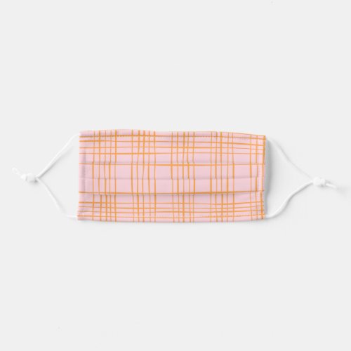 Cute Grid Lines Pattern Pastel Pink and Orange  Adult Cloth Face Mask