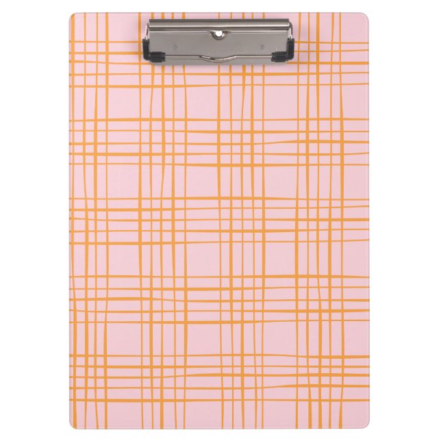 Cute Grid Lines Pattern Pastel Pink and Orange Clipboard (Front)