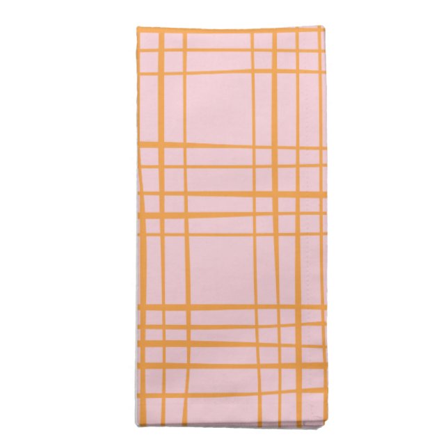 Cute Grid Lines Pattern Pastel Pink and Orange Cloth Napkin (Folded)