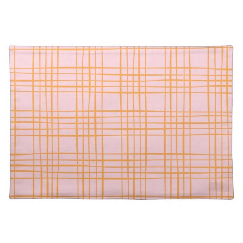 Cute Grid Lines Pattern Pastel Pink and Orange Cloth Placemat