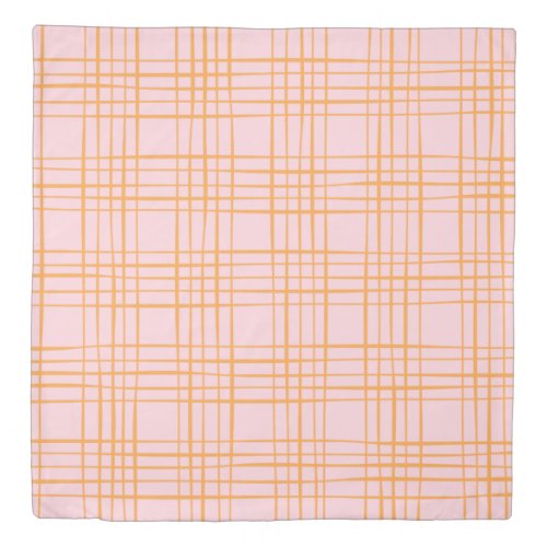 Cute Grid Lines Pattern Pastel Pink and Orange Duvet Cover