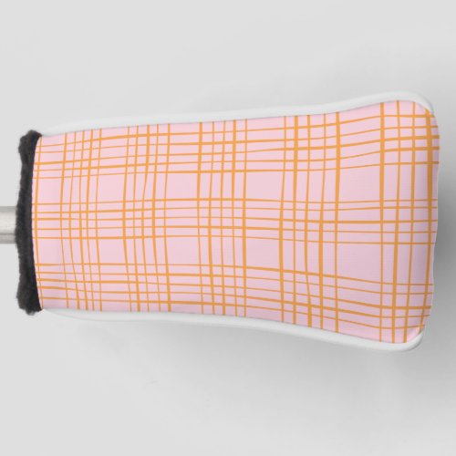 Cute Grid Lines Pattern Pastel Pink and Orange Golf Head Cover