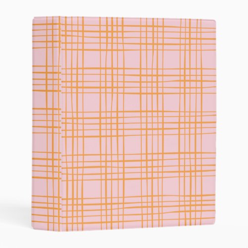 Cute Grid Lines Pattern Pastel Pink and Orange Mini Binder