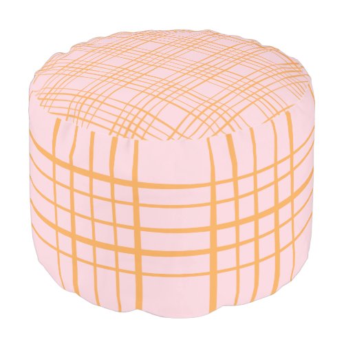 Cute Grid Lines Pattern Pastel Pink and Orange Pouf