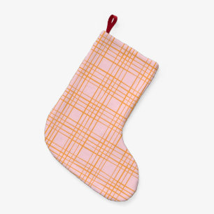Cute Grid Lines Pattern Pastel Pink and Orange Small Christmas Stocking