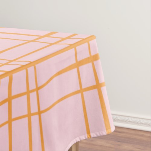 Cute Grid Lines Pattern Pastel Pink and Orange Tablecloth