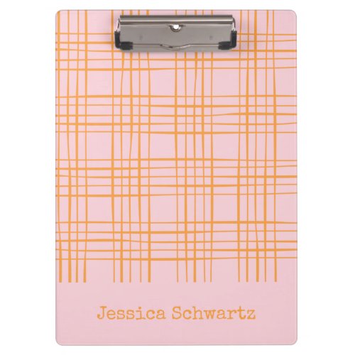 Cute Grid Lines Pattern Pastel Pink Personalized C Clipboard