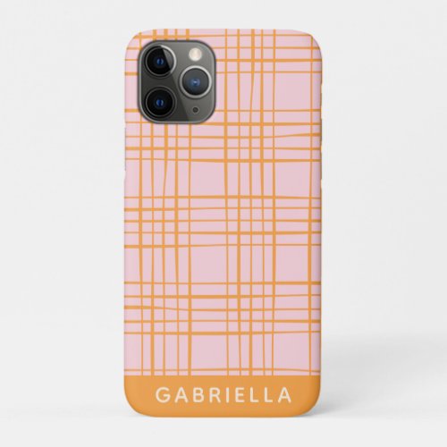 Cute Grid Lines Pattern Pastel Pink Personalized iPhone 11 Pro Case