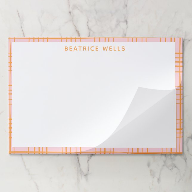 Cute Grid Lines Pattern Pastel Pink Personalized Paper Pad (Folded)