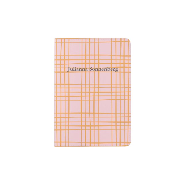 Cute Grid Lines Pattern Pastel Pink Personalized Passport Holder (Front)