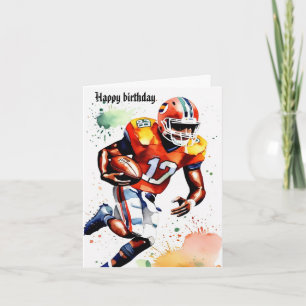 Cute Gridiron Watercolor Splash Birthday Card