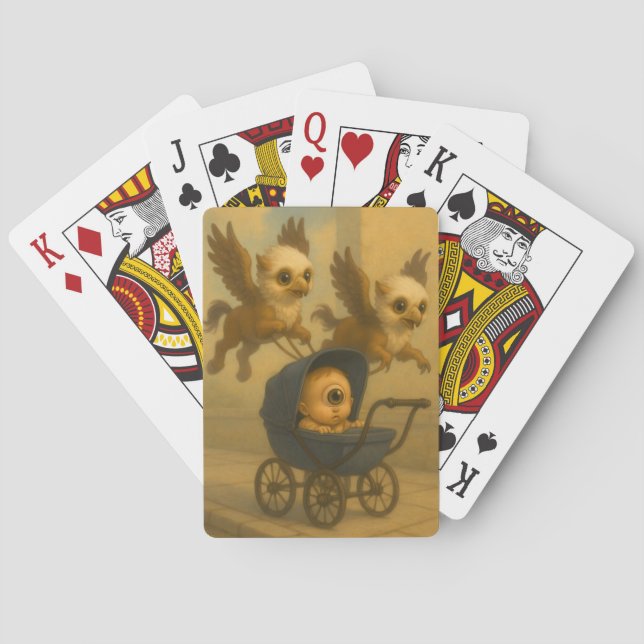Cute Griffins & Baby Cyclops Mythology Fantasy Art Poker Cards (Back)