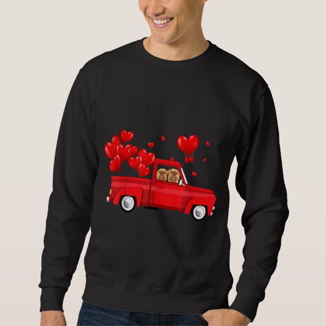Cute Griffon Brussels Riding Red Truck Love Valent Sweatshirt (Front)