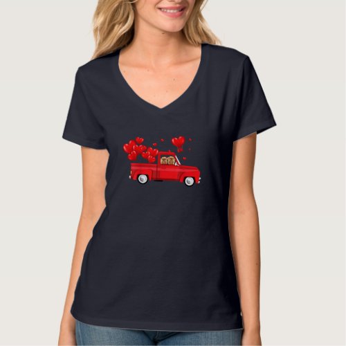 Cute Griffon Brussels Riding Red Truck Love Valent T_Shirt