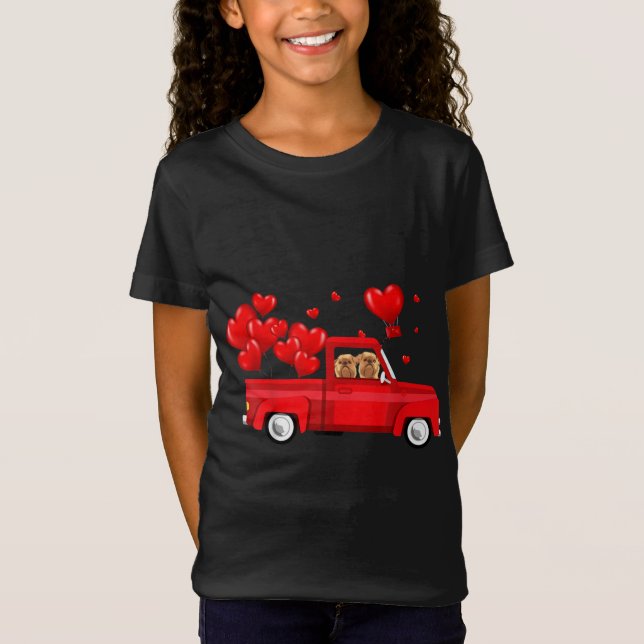 Cute Griffon Brussels Riding Red Truck Love Valent T-Shirt (Front)