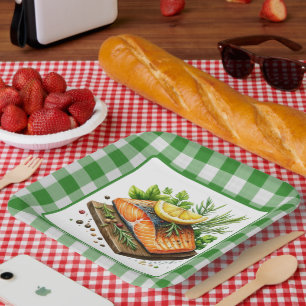 Cute grilled fish party paper plates