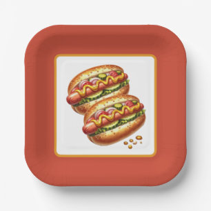 Cute grilled hotdog party paper plates