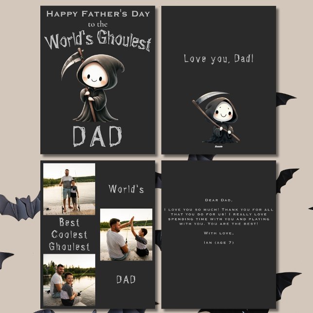 Cute Grim Reaper 3 Photo Collage Father's Day Card (Creator Uploaded)