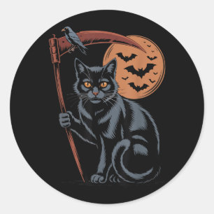 Cute Grim Reaper Death Black Cat Halloween Mom Classic Round Sticker