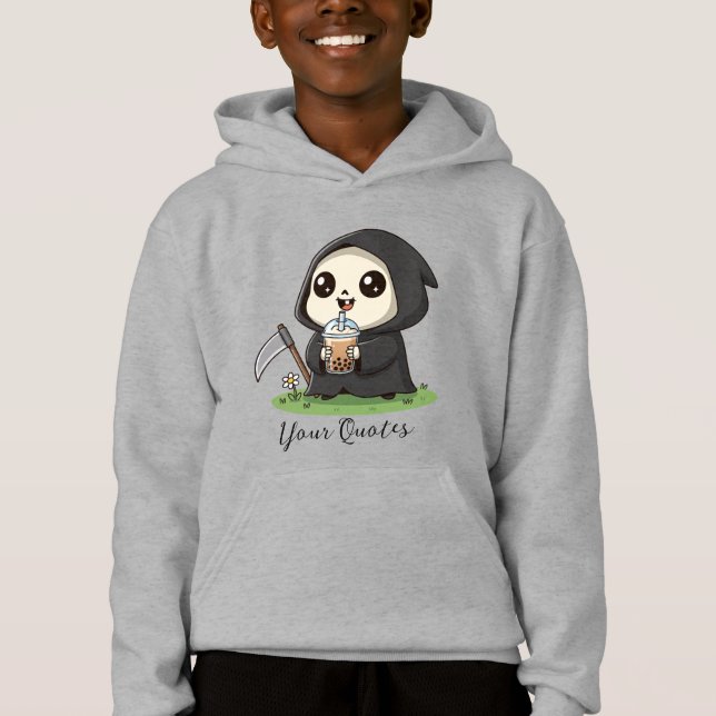 Cute Grim Reaper Drinking Boba Tea Hoodie (Front)