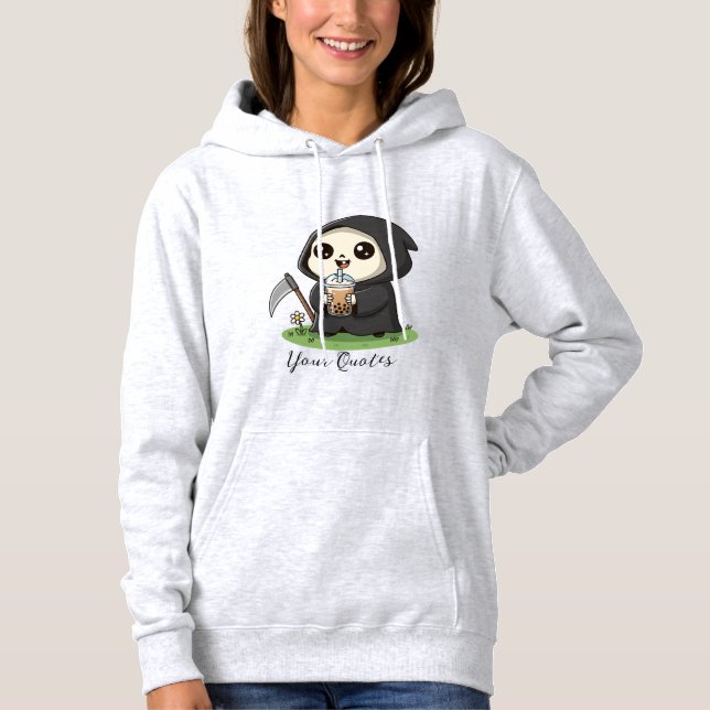 Cute Grim Reaper Drinking Boba Tea Hoodie (Front)