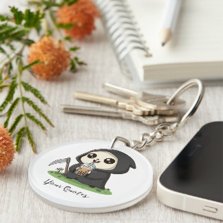 Cute Grim Reaper Drinking Boba Tea Keychain