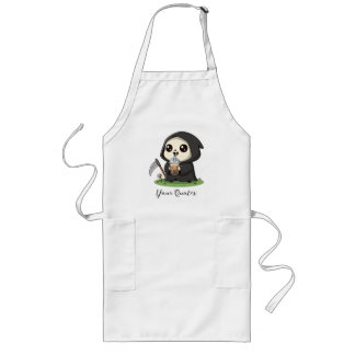 Cute Grim Reaper Drinking Boba Tea Long Apron