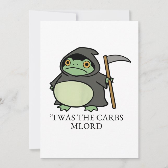 Cute Grim Reaper Frog – ’Twas the Carbs M’Lord Invitation (Front)