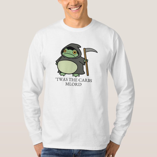 Cute Grim Reaper Frog – ’Twas the Carbs M’Lord T-Shirt (Front)
