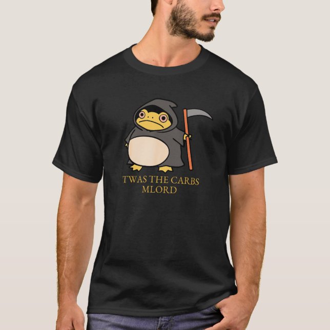 Cute Grim Reaper Frog – ’Twas the Carbs M’Lord T-Shirt (Front)