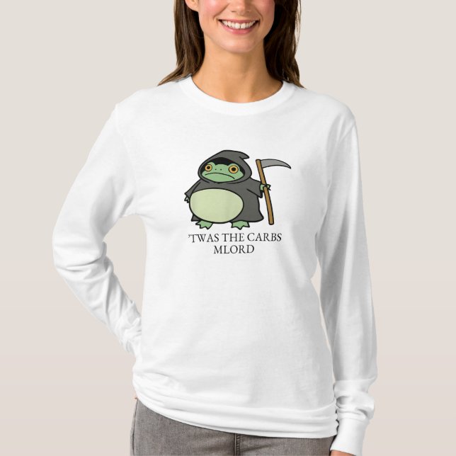 Cute Grim Reaper Frog – ’Twas the Carbs M’Lord T-Shirt (Front)
