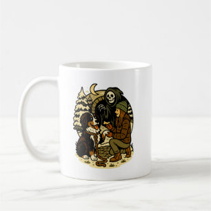 Cute Grim Reaper Girl and Dog Spooky Forest Night Coffee Mug
