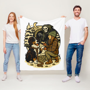 Cute Grim Reaper Girl and Dog Spooky Forest Night Fleece Blanket