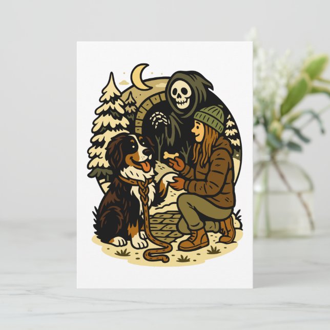 Cute Grim Reaper Girl and Dog Spooky Forest Night Invitation (Standing Front)