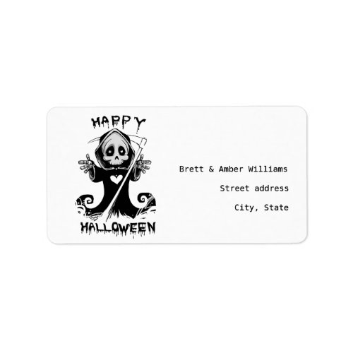 Cute grim reaper halloween label