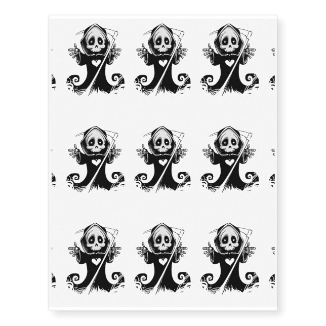 Cute grim reaper halloween temporary tattoos (Front)