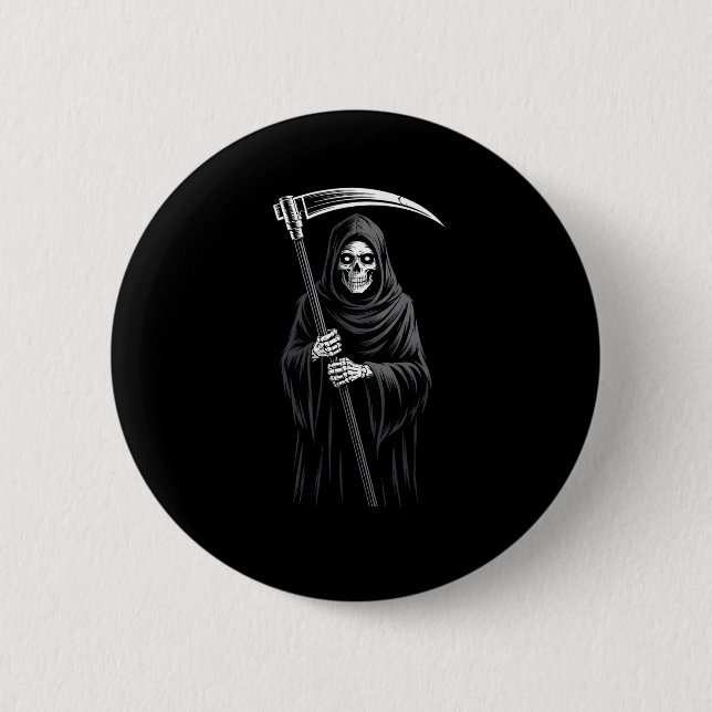 Cute Grim Reaper Spooky Grave Candy Digger Monster Button (Front)