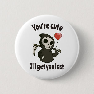 Cute Grim Reaper with romantic heart Button