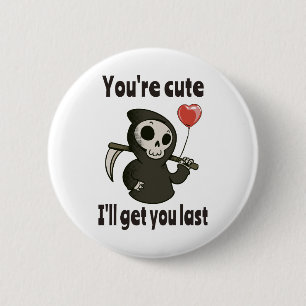Cute Grim Reaper with romantic heart Button